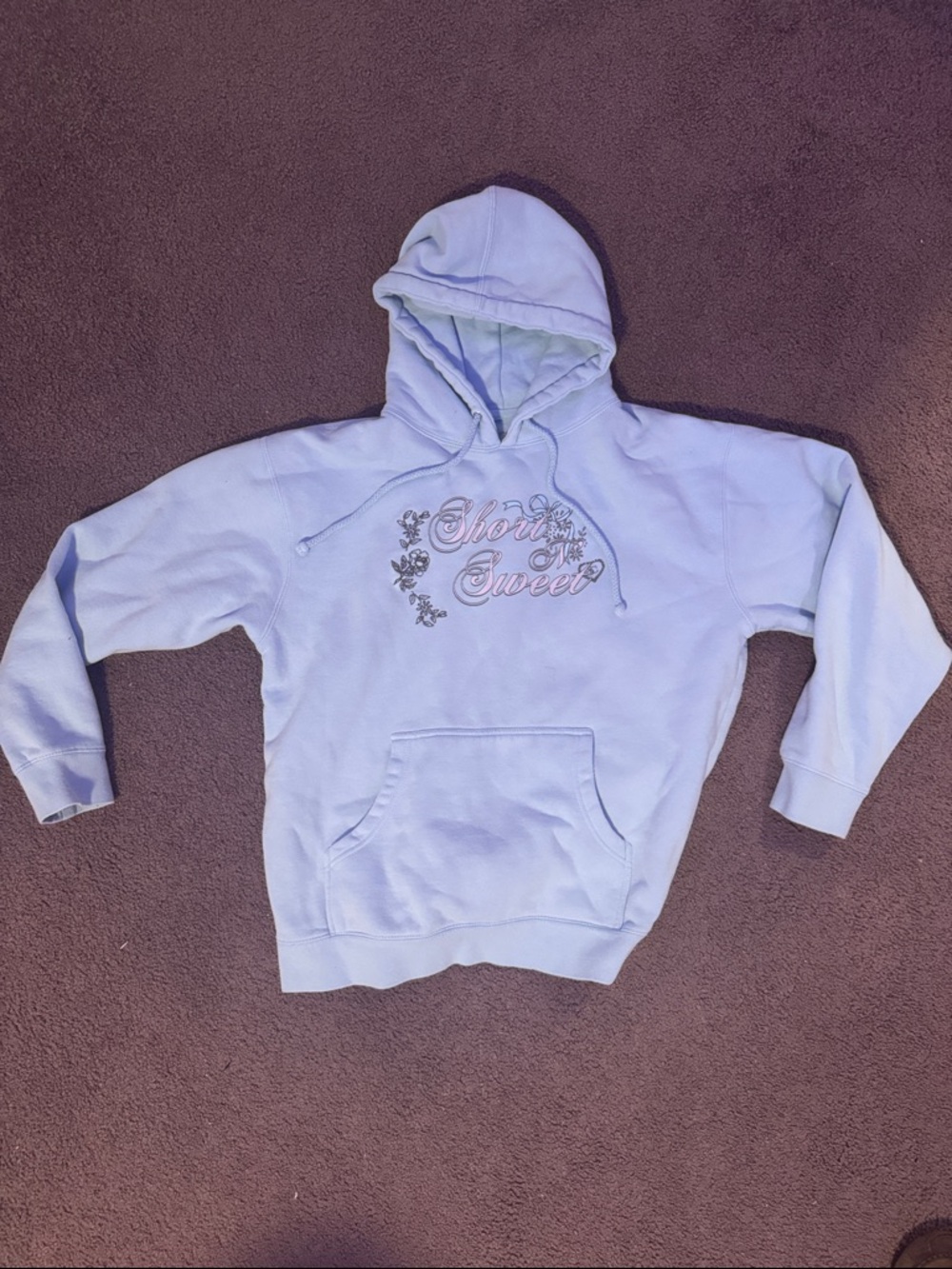 Women’s Light Blue ‘Short & Sweet’ Graphic Hoodie (Sabrina Carpenter)
